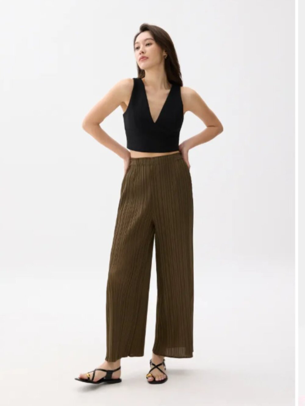 BNWT Love Bonito Leggy™ Anh Plissé Wide Leg Pleated Pants in Olive